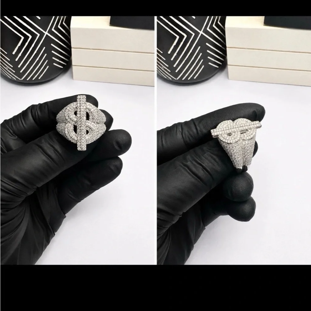 925 Sterling Silver 2.00CT MOISSANITE Dollar Sign Men’s Ring Size 10 or 11